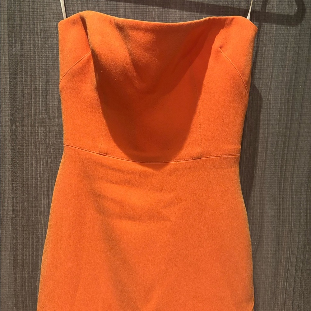 Alex Perry Hall Orange Strapless Crepe Cocktail Midi Dress Draped Gown - Picture 4 of 9